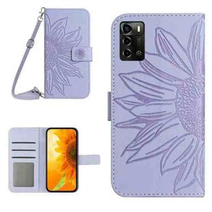 For ZTE Blade V40 Vita / A72 Skin Feel Sun Flower Pattern Flip Leather Phone Case with Lanyard(Purple)