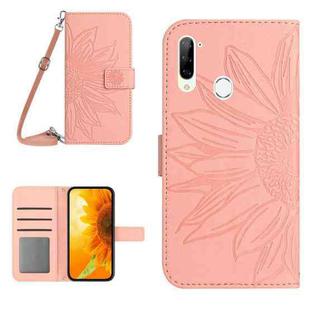 For ZTE Libero 5G Skin Feel Sun Flower Pattern Flip Leather Phone Case with Lanyard(Pink)