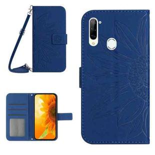 For ZTE Libero 5G Skin Feel Sun Flower Pattern Flip Leather Phone Case with Lanyard(Dark Blue)