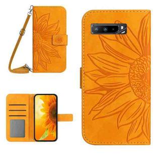 For Asus ROG Phone 3 ZS661KS Skin Feel Sun Flower Pattern Flip Leather Phone Case with Lanyard(Yellow)