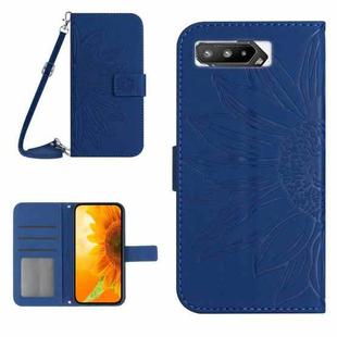 For Asus ROG Phone 5 ZS673KS Skin Feel Sun Flower Pattern Flip Leather Phone Case with Lanyard(Dark Blue)