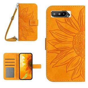 For Asus ROG Phone 5 ZS673KS Skin Feel Sun Flower Pattern Flip Leather Phone Case with Lanyard(Yellow)