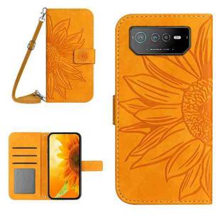 For Asus ROG Phone 6 Skin Feel Sun Flower Pattern Flip Leather Phone Case with Lanyard(Yellow)