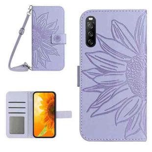 For Sony Xperia 10 III/10 III Lite Skin Feel Sun Flower Pattern Flip Leather Phone Case with Lanyard(Purple)
