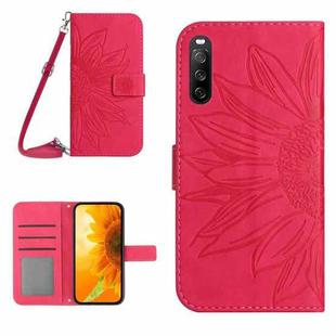 For Sony Xperia 10 IV Skin Feel Sun Flower Pattern Flip Leather Phone Case with Lanyard(Rose Red)