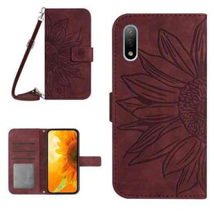 For Sony Xperia ACE II Skin Feel Sun Flower Pattern Flip Leather Phone Case with Lanyard(Wine Red)