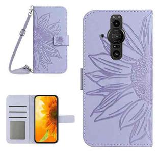 For Sony Xperia Pro-I Skin Feel Sun Flower Pattern Flip Leather Phone Case with Lanyard(Purple)