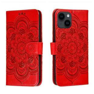 For iPhone 14 / 13 Sun Mandala Embossing Leather Phone Case(Red)