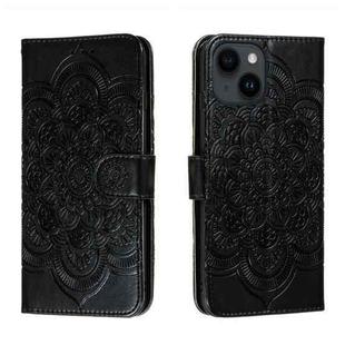 For iPhone 14 / 13 Sun Mandala Embossing Leather Phone Case(Black)