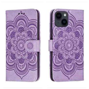 For iPhone 14 Plus Sun Mandala Embossing Leather Phone Case(Purple)