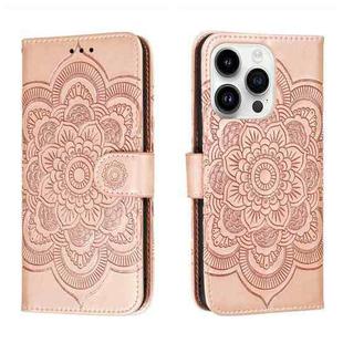 For iPhone 14 Pro Sun Mandala Embossing Leather Phone Case(Rose Gold)