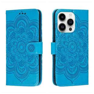 For iPhone 14 Pro Sun Mandala Embossing Leather Phone Case(Blue)