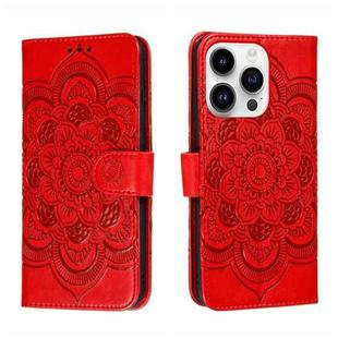 For iPhone 14 Pro Max Sun Mandala Embossing Leather Phone Case(Red)