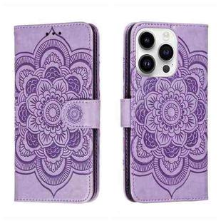 For iPhone 14 Pro Max Sun Mandala Embossing Leather Phone Case(Purple)