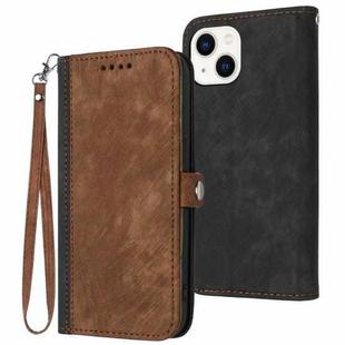 For iPhone 14 Plus Side Buckle Double Fold Hand Strap Leather Phone Case(Brown)