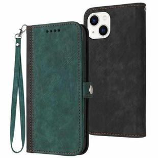 For iPhone 14 Side Buckle Double Fold Hand Strap Leather Phone Case(Dark Green)