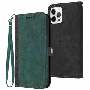 For iPhone 12 Pro Max Side Buckle Double Fold Hand Strap Leather Phone Case(Dark Green)