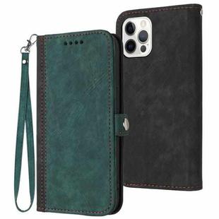 For iPhone 12 / 12 Pro Side Buckle Double Fold Hand Strap Leather Phone Case(Dark Green)