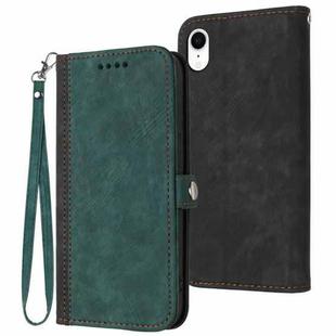 For iPhone XR Side Buckle Double Fold Hand Strap Leather Phone Case(Dark Green)