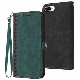 For iPhone 8 Plus / 7 Plus Side Buckle Double Fold Hand Strap Leather Phone Case(Dark Green)