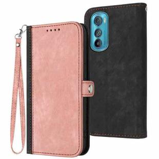 For Motorola Edge 30 Side Buckle Double Fold Hand Strap Leather Phone Case(Pink)