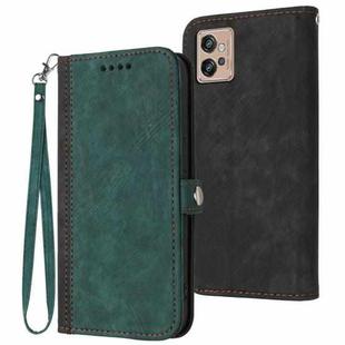 For Motorola Moto G32 Side Buckle Double Fold Hand Strap Leather Phone Case(Dark Green)