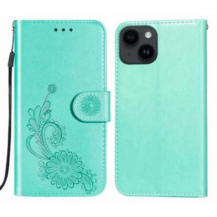 For iPhone 14 / 13 Lace Lotus Embossing Flip Leather Phone Case(Green)