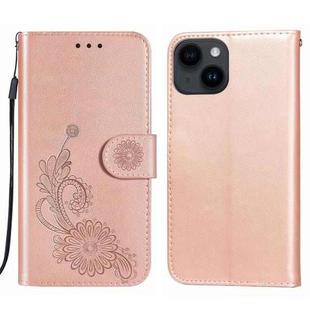 For iPhone 14 Plus Lace Lotus Embossing Flip Leather Phone Case(Rose Gold)