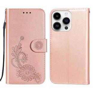 For iPhone 14 Pro Lace Lotus Embossing Flip Leather Phone Case(Rose Gold)