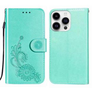 For iPhone 14 Pro Lace Lotus Embossing Flip Leather Phone Case(Green)
