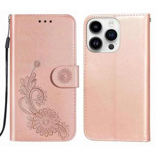 For iPhone 14 Pro Max Lace Lotus Embossing Flip Leather Phone Case(Rose Gold)