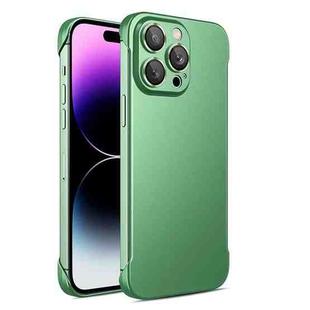 For iPhone 14 Plus Frameless Metallic Paint Phone Case with Lens Film(Matcha Green)