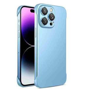 For iPhone 14 Pro Max Frameless Metallic Paint Phone Case with Lens Film(Sierra Blue)