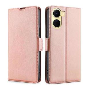 For vivo Y16 4G/Y02s 4G Ultra-thin Voltage Side Buckle Horizontal Flip Leather Phone Case(Rose Gold)