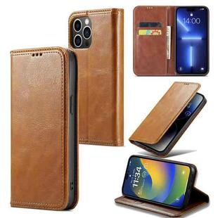 For iPhone 14 Plus FIERRE SHANN Vintage Bark Texture Wallet Leather Phone Case(Khaki)