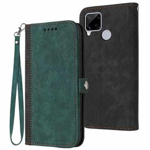 For Realme C12 / C15 Side Buckle Double Fold Hand Strap Leather Phone Case(Dark Green)