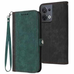 For OPPO Reno8 5G Side Buckle Double Fold Hand Strap Leather Phone Case(Dark Green)