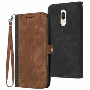 For Huawei Mate 10 Lite Side Buckle Double Fold Hand Strap Leather Phone Case(Brown)