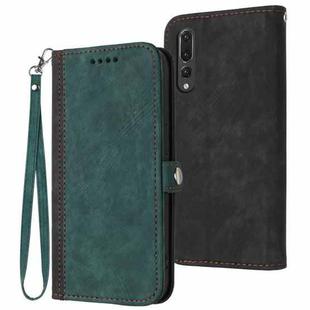 For Huawei P20 Pro Side Buckle Double Fold Hand Strap Leather Phone Case(Dark Green)