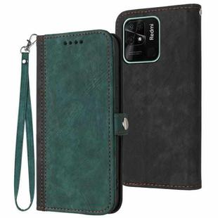 For Xiaomi Redmi 10C Side Buckle Double Fold Hand Strap Leather Phone Case(Dark Green)