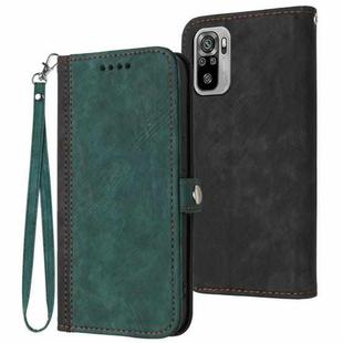 For Xiaomi Redmi Note 10 4G / 10S Side Buckle Double Fold Hand Strap Leather Phone Case(Dark Green)