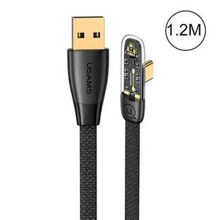 USAMS US-SJ585 66W Iceflake Series USB to Type-C Right Angle Transparent Fast Charge Data Cable, Cable Length:1.2m(Black)