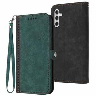 For Samsung Galaxy A14 5G Side Buckle Double Fold Hand Strap Leather Phone Case(Dark Green)