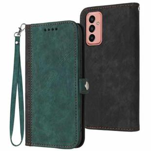 For Samsung Galaxy M13 Indian / F13 Side Buckle Double Fold Hand Strap Leather Phone Case(Dark Green)