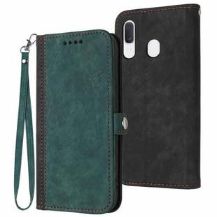 For Samsung Galaxy A40 Side Buckle Double Fold Hand Strap Leather Phone Case(Dark Green)