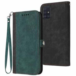 For Samsung Galaxy A71 5G Side Buckle Double Fold Hand Strap Leather Phone Case(Dark Green)