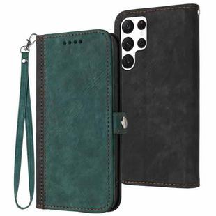 For Samsung Galaxy S22 Ultra 5G Side Buckle Double Fold Hand Strap Leather Phone Case(Dark Green)