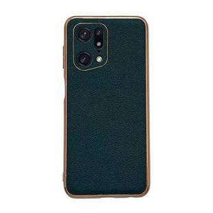 For OPPO Find X5 Pro Genuine Leather Luolai Series Nano Plating Phone Case(Dark Green)
