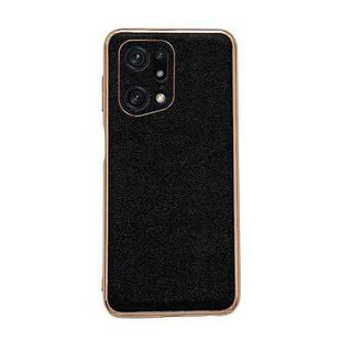 For OPPO Find X5 Genuine Leather Luolai Series Nano Plating Phone Case(Black)