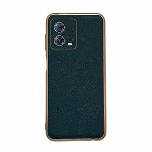 For Motorola Moto S30 Pro Genuine Leather Luolai Series Nano Plating Phone Case(Dark Green)